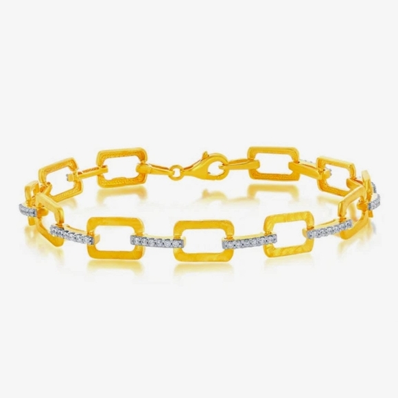 I Reiss Jewelry - I. Reiss 14 kt yellow gold matte hammer finished rectangle links & diamonds NEW